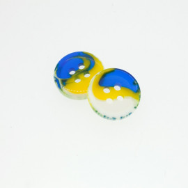 Bouton rond tri-color bleu & jaune & blanc