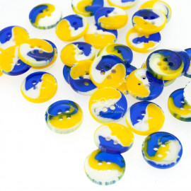 Bouton rond tri-color bleu & jaune & blanc
