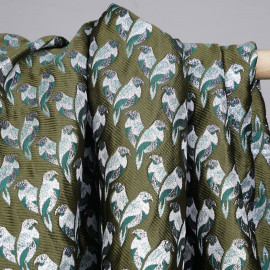 Tissu jacquard vert effet sergé couple of birds- tissus en ligne - pretty mercerie