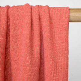 Tissu maillot de bain hot corail fil lurex or - pretty mercerie - mercerie en ligne