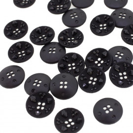 Bouton rond effet strass noir