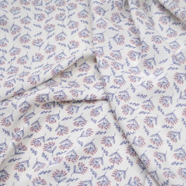 Tissu viscose blanc cassé à motif dandelion bleu et rouge - pretty mercerie - mercerie en ligne