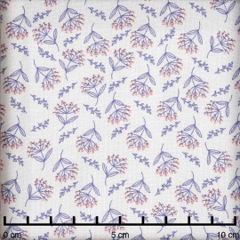 Tissu viscose blanc cassé à motif dandelion bleu et rouge - pretty mercerie - mercerie en ligne