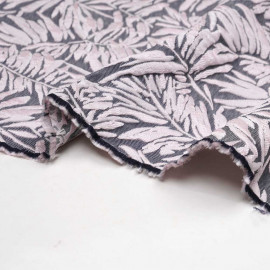 Tissu jacquard gris foncé à motif feuilles de palmier rose - Pretty Mercerie - mercerie en ligne