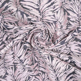 Tissu jacquard gris foncé à motif feuilles de palmier rose - Pretty Mercerie - mercerie en ligne