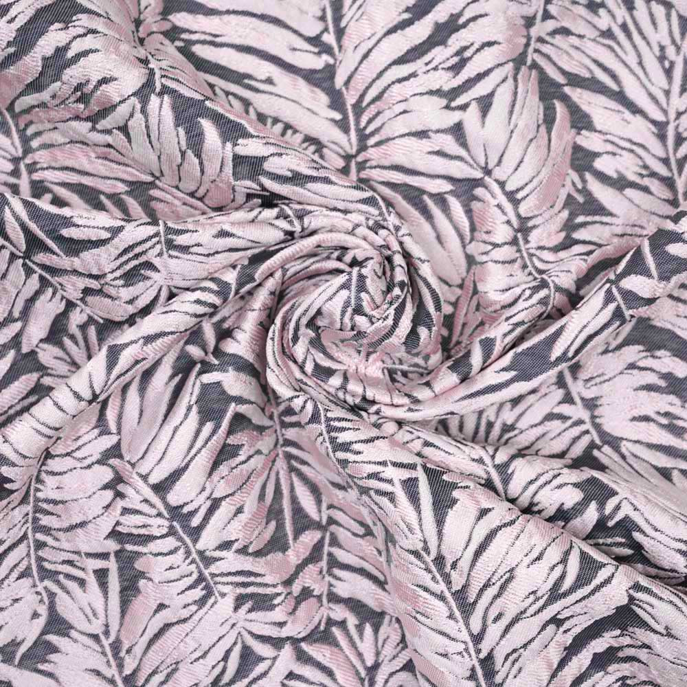 Tissu jacquard gris foncé à motif feuilles de palmier rose - Pretty Mercerie - mercerie en ligne