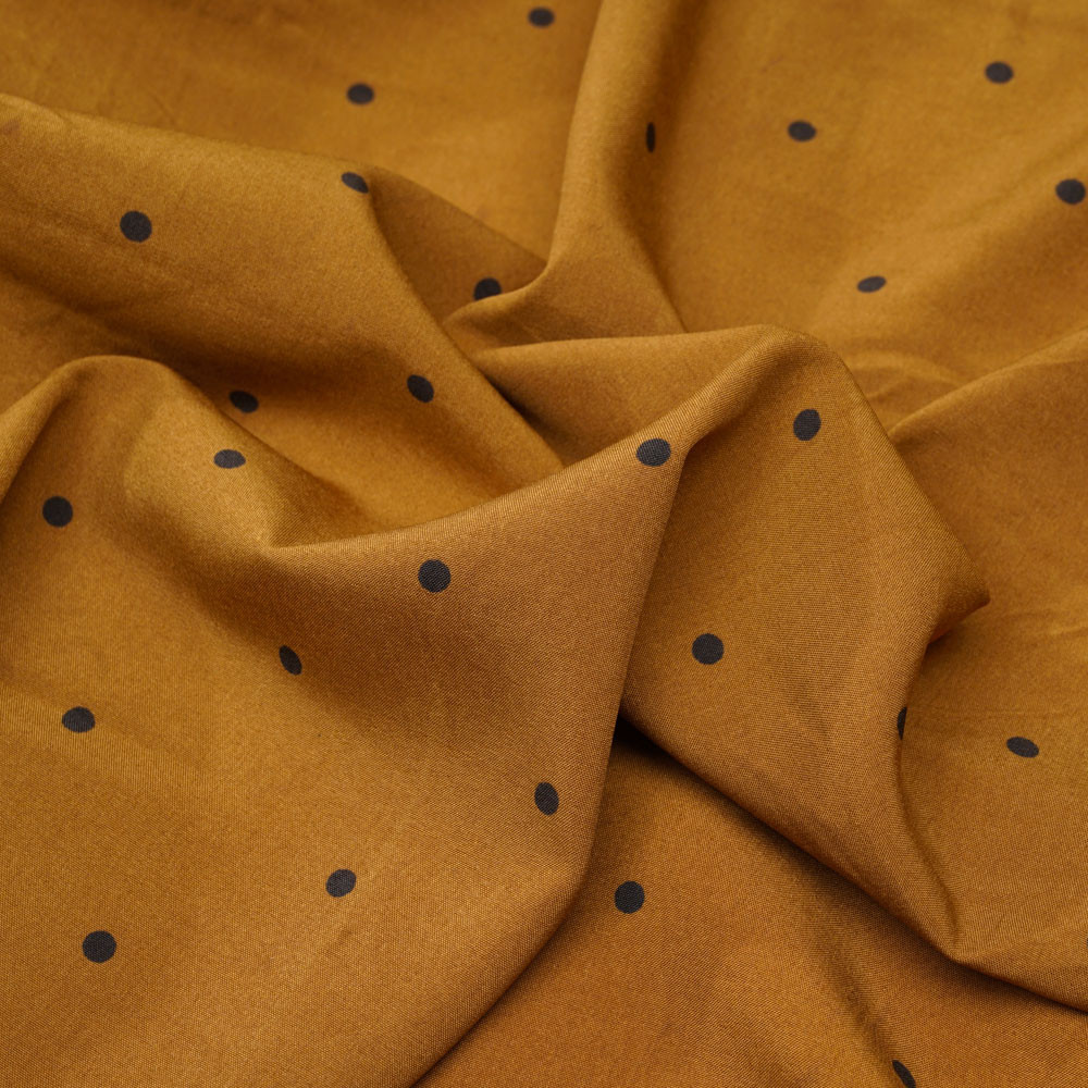 Tissu caramel à pois noir- Pretty Mercerie - mercerie en ligne
