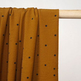 Tissu caramel à pois noir- Pretty Mercerie - mercerie en ligne