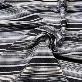 Tissu viscose tissé à motif rayures irrégulières grises blanches et dorées - pretty mercerie - mercerie en ligne