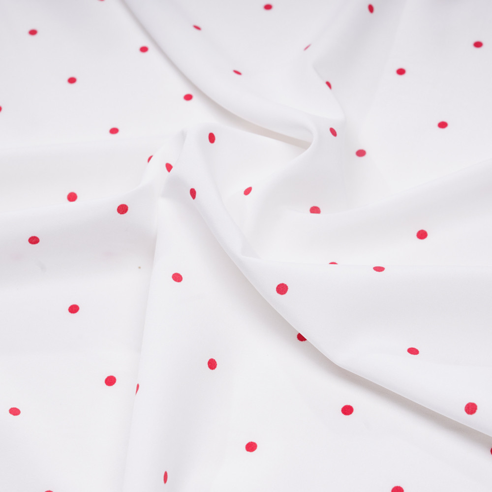 Tissu blanc cassé à petit pois rouge - pretty mercerie - mercerie en ligne