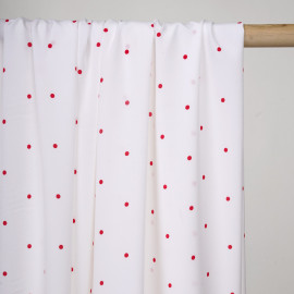 Tissu blanc cassé à petit pois rouge - pretty mercerie - mercerie en ligne