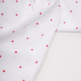 Tissu blanc cassé à petit pois rouge - pretty mercerie - mercerie en ligne