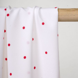 Tissu blanc cassé à petit pois rouge - pretty mercerie - mercerie en ligne