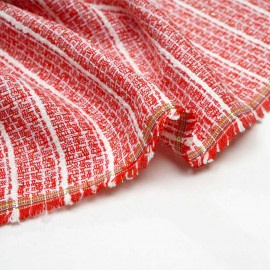 Tissu tweed rouge argile blanc cassé et lurex or - Pretty Mercerie - mercerie en ligne