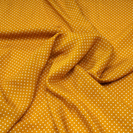 Tissu viscose moutarde à petits pois blanc - pretty mercerie - mercerie en ligne