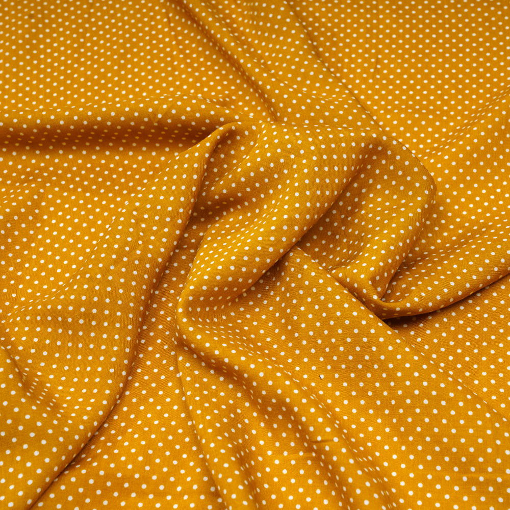 Tissu viscose moutarde à petits pois blanc - pretty mercerie - mercerie en ligne