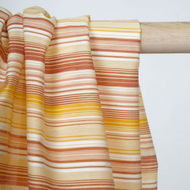 Tissu coton à motif rayé brique jaune et rose - pretty mercerie - mercerie en ligne