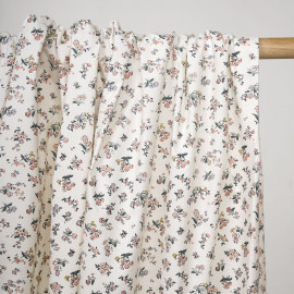 Tissu coton écru à motif fleuri vert rose mauve et jaune - pretty mercerie - mercerie en ligne