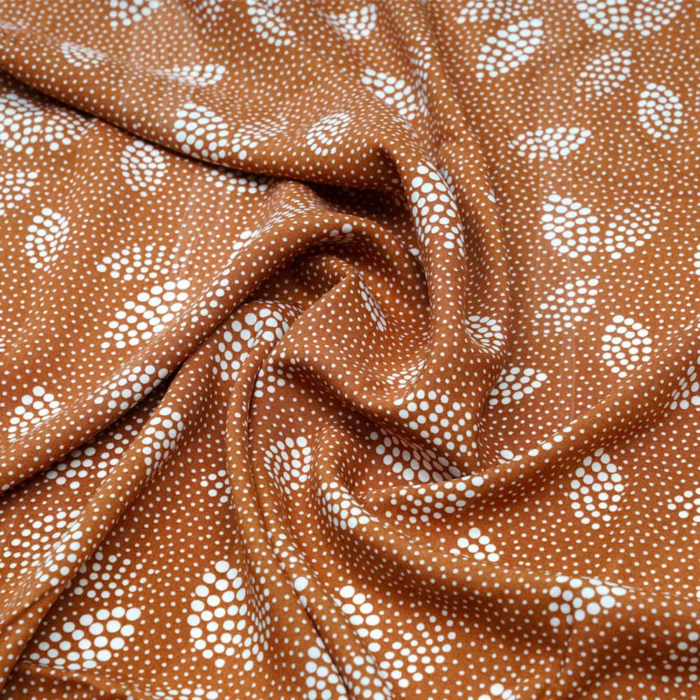 Tissu viscose caramel à motif pois irrégulier blanc cassé - pretty mercerie - mercerie en ligne