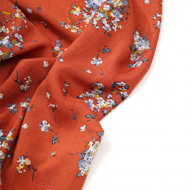 Tissu viscose ginger à motif fleuri moutarde et bleu gris - pretty mercerie - mercerie en ligne