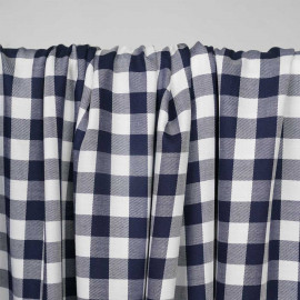 Tissu viscose sergé et tissé à motif vichy bleu marine et blanc - pretty mercerie - mercerie en ligne