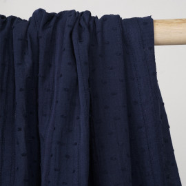 Tissu coton plumetis et bandes brodées bleu marine - pretty mercerie - mercerie en ligne