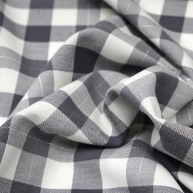 Tissu Flanelle de coton tissé blanc cassé vichy gris et fil lurex argenté - pretty mercerie - mercerie en ligne