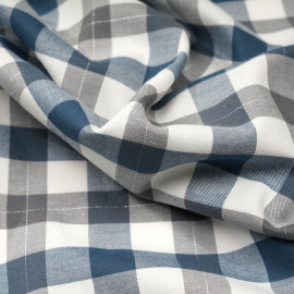 Tissu Flanelle de coton tissé blanc cassé vichy bleu, gris et fil lurex argenté - pretty mercerie - mercerie en ligne