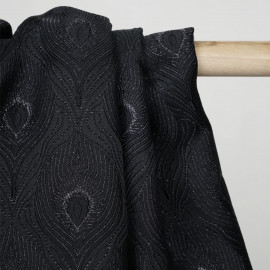 Tissu jacquard queue de paon noir et fil lurex noir - pretty mercerie - mercerie en ligne