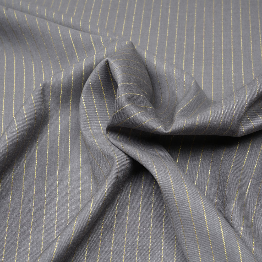 Tissu flanelle gris à motif rayure fil lurex or  - pretty mercerie - mercerie en ligne