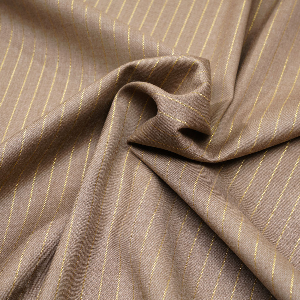 Tissu flanelle beige à motif rayure fil lurex or - pretty mercerie - mercerie en ligne