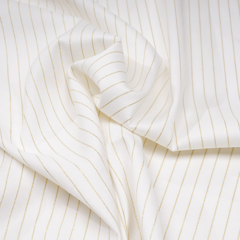 Tissu flanelle blanc cassé à motif rayure fil lurex or - pretty mercerie - mercerie en ligne