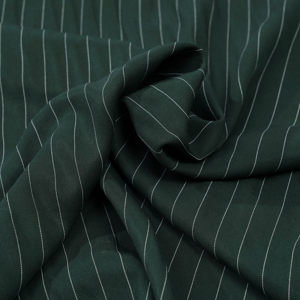 Tissu tencel sergé vert foncé à motif rayures pointillés - Pretty mercerie - mercerie en ligne