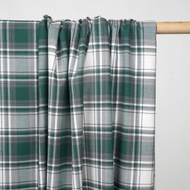 Tissu flanelle tissé à carreaux blanc cassé, vert et gris  - pretty mercerie - mercerie en ligne