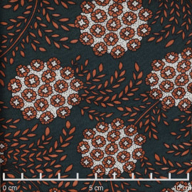 Tissu viscose vert foncé à motif fleuri brique  - pretty mercerie - mercerie en ligne