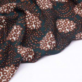 Tissu viscose vert foncé à motif fleuri brique  - pretty mercerie - mercerie en ligne