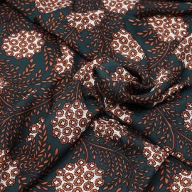 Tissu viscose vert foncé à motif fleuri brique  - pretty mercerie - mercerie en ligne