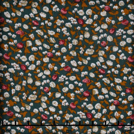 Tissu viscose vert à motif petites fleurs roses - pretty mercerie - mercerie en ligne