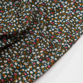 Tissu viscose vert à motif petites fleurs roses - pretty mercerie - mercerie en ligne