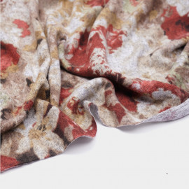 Tissu maille jersey bouquet fleuri rose, rouge, gris - pretty mercerie - mercerie en ligne