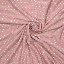 Tissu jersey rose poudré à motifs petits pois blanc - pretty mercerie - mercerie en ligne