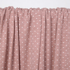 Tissu jersey rose poudré à motifs petits pois blanc - pretty mercerie - mercerie en ligne