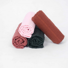Tissu coton plumetis et bandes brodées rose vieilli  - pretty mercerie - mercerie en ligne
