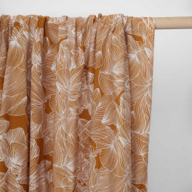 Tissu coton caramel à motif fleuri blanc  - pretty mercerie - mercerie en ligne
