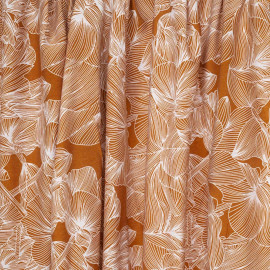 Tissu coton caramel à motif fleuri blanc  - pretty mercerie - mercerie en ligne