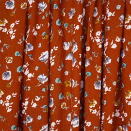 Tissu viscose ocre brulé à motif fleuri moutarde lavande vert agathe et blanc - pretty mercerie - mercerie en ligne