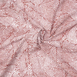 Tissu lin et viscose à motif graphique imprimé blanc et rosewood - pretty mercerie - mercerie en ligne