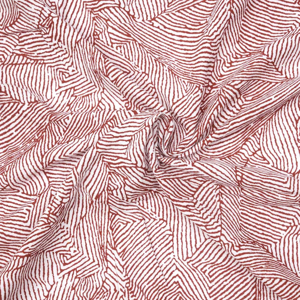 Tissu lin et viscose à motif graphique imprimé blanc et rosewood - pretty mercerie - mercerie en ligne