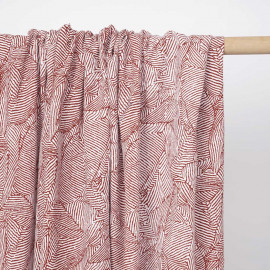 Tissu lin et viscose à motif graphique imprimé blanc et rosewood - pretty mercerie - mercerie en ligne
