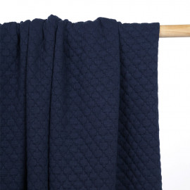Tissu matelassé bleu indigo à motif graphique - Pretty mercerie - mercerie en ligne